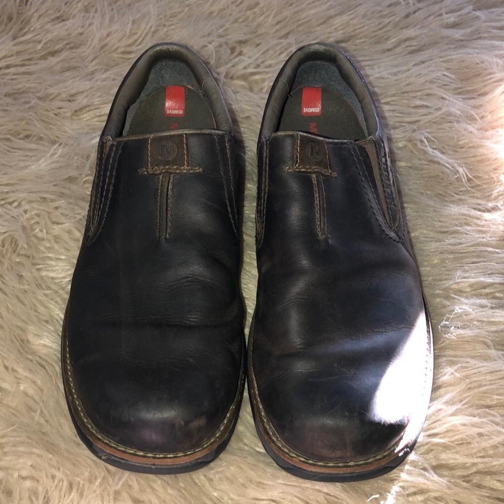 Chocolate size 10.5 Merrell slip on men’s shoes